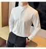 Long-Sleeve Band Collar Plain Shirt