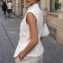 Cap-Sleeve Mandarin Collar Plain Peplum Top