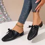 Low Heel Lace-Up Plain Mules