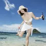 Set: Halter Plain Ruffle Bikini Top + Tie Side Bottom + Cover Up Skirt