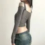 Long Sleeve Tie-Strap Off-Shoulder Plain Mesh Crop Top