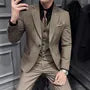 Set: Notch Lapel Plain One-Buttoned Blazer + V-Neck Single-Breasted Vest + Mid Rise Straight Leg Dress Pants
