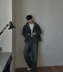 Hooded Denim Zip Jacket / Mid Rise Washed Straight Leg Jeans / Set