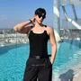 Transparent Strap Scoop Neck Plain Tank Top