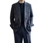 Lapel Collar Plain Double Breasted Blazer / Mid Rise Plain Wide Leg Pants