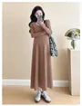 Maternity Long-Sleeve Round Neck Plain Midi A-Line Dress