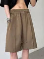 Drawstring Waist Plain Shorts / Mid Rise Plain Straight Leg Pants