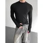 Long-Sleeve Mock Neck Plain Slim Fit T-Shirt