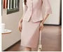 Elbow Sleeve Round Neck Plain Single Breasted Jacket / High Waist Pencil Skirt / Set