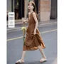 Sleeveless Round Neck Plain Belted Midi A-Line Dress