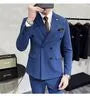 Set: Peak Lapel Plain Double-Breasted Blazer + Mid Rise Tapered Dress Pants