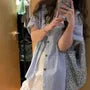 Elbow-Sleeve Striped Button-Up Shirt