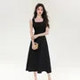 Sleeveless Square Neck Plain Midi A-Line Dress