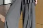 High Waist Plain Pleated Skirt Overlay Panel Lace Wide Leg Pants