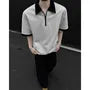 Elbow-Sleeve Contrast Trim Half-Zip Polo Shirt