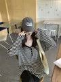 Long-Sleeve Henley Striped Top