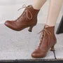 Brogue Lace-Up Kitten Heel Short Boots