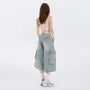 Mid Rise Washed Capri Wide Leg Cargo Jeans