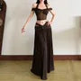 Halter Neck Off-Shoulder Plain Sheer Panel Crop Top / Low Rise Cutout Maxi A-Line Skirt