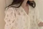 Long-Sleeve Plain Shirred Trim Cardigan
