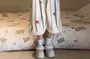 Striped Dotted Hood Pom Pom Coral Fleece Button Robe