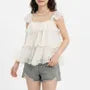 Cap-Sleeve Square Neck Ruffle Sheer Plain Crop Blouse
