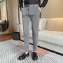 Mid Rise Plain Cropped Straight Leg Dress Pants