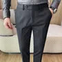 Mid Rise Plain Cropped Straight Leg Dress Pants