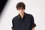 Elbow-Sleeve Contrast Collar Button-Up Shirt