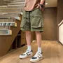 High Waist Plain Wide Leg Cargo Shorts