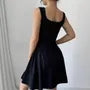 Sleeveless Square Neck Plain A-Line Dress