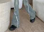 Mid Rise Washed Distressed Flared Jeans