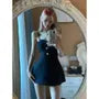 Lapel Collar Button Crop Blazer / Spaghetti Strap Plain Mini A-Line Dress / Set
