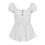 Puff Sleeve Scoop Neck Dotted Ruched Slim-Fit Top