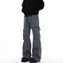 High Waist Washed Paneled Wide Leg Cargo Pants