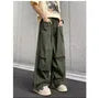Drawstring Waist Plain Wide Leg Cargo Pants