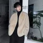 V-Neck Plain Faux Fur Open Front Jacket