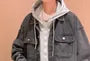 Mock Two-Piece Hooded Button-Up Denim Jacket