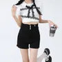High Waist Washed Denim Hot Pants