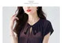 Short-Sleeve Tie-Neck Plain Blouse