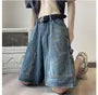 Washed Wide-Leg Denim Shorts