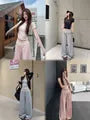 Short-Sleeve Crew Neck Crop Slim Fit T-Shirt / Mid Rise Baggy Pants