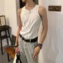 Round Neck Plain Panel Button Tank Top