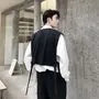 V-Neck Plain Crop Open Front Vest / Long-Sleeve Collared Plain Shirt