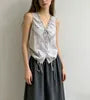 V-Neck Lace-Trim Tie-Front Loose-Fit Tank Top