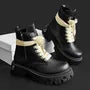 Platform Studded Lace-Up Faux Leather Short Boots