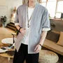 Elbow-Sleeve Open Front Linen Jacket