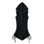 Sleeveless Henley Plain Hooded Drawstring Romper