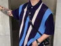 Short-Sleeve Striped Knit Polo Shirt