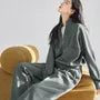 Set: Zip-Up Jacket + High Waist Wide Leg Sweatpants
